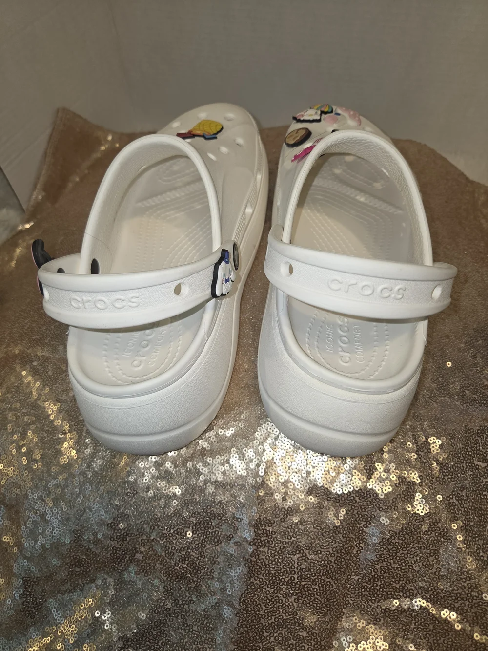 CROCS White Platform Sandals with Colorful Removable Charms
